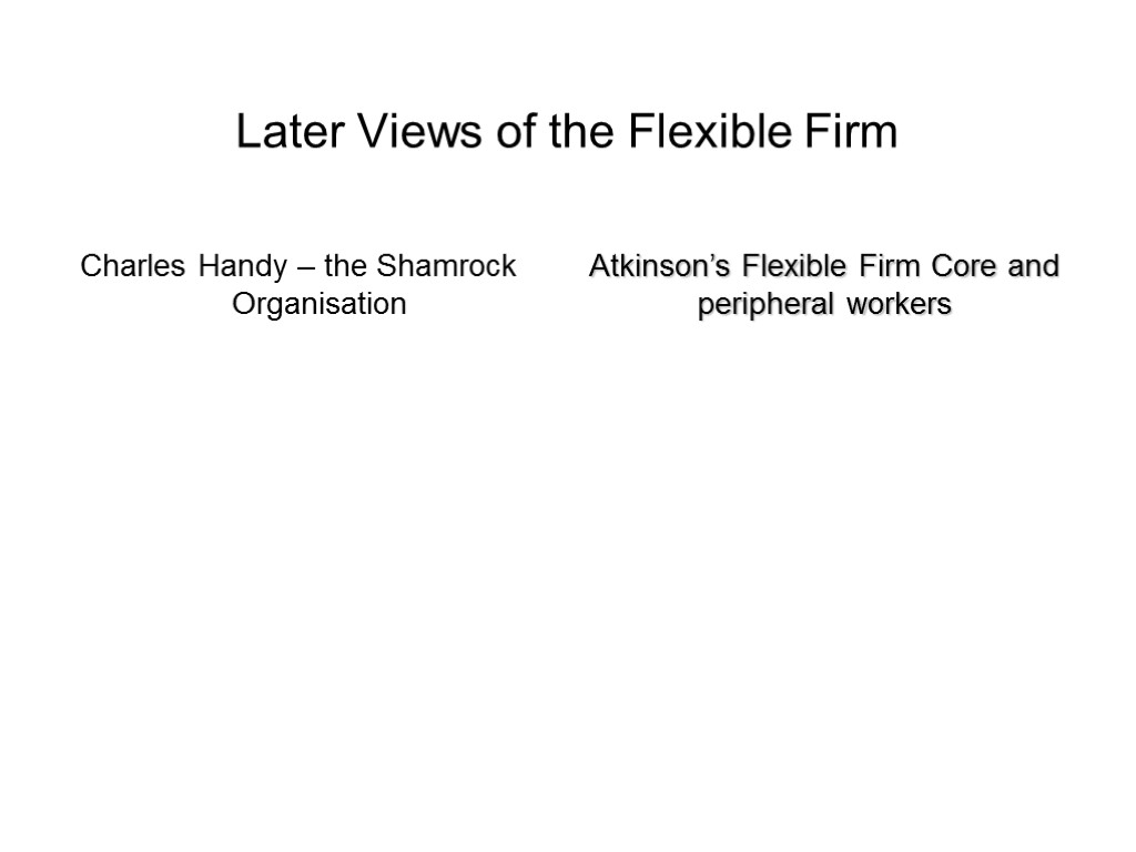 Later Views of the Flexible Firm Charles Handy – the Shamrock Organisation Atkinson’s Flexible